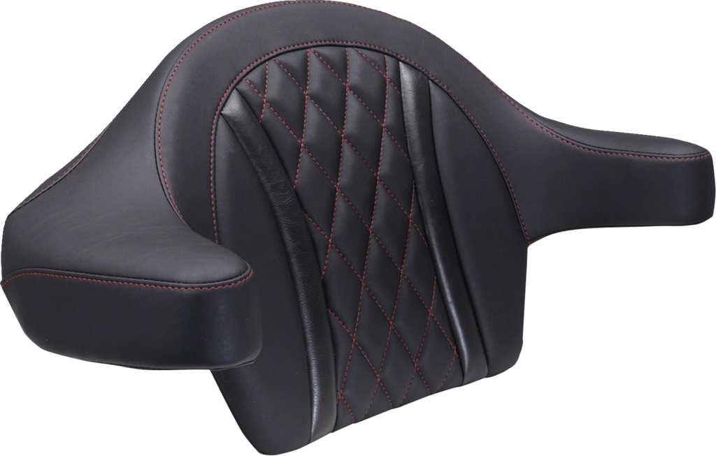 MUSTANG Deluxe Extended Arm Wrap-around Backrest - Diamond - Dark Cherry Stitch - FLT/FLH '23-'25 88430DC — image 1