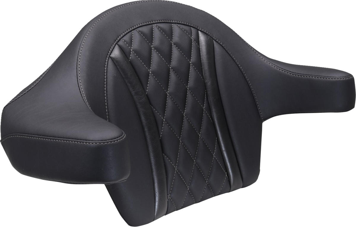 MUSTANG Deluxe Extended Arm Wrap-around Backrest - Diamond - Gunmetal Stitch - FLT/FLH '23-'25 88430GM — image 1