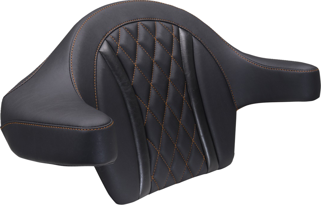 MUSTANG Deluxe Extended Arm Wrap-around Backrest - Diamond - Mandarin Orange Stitch - FLT/FLH '23-'25 88430MO — image 1