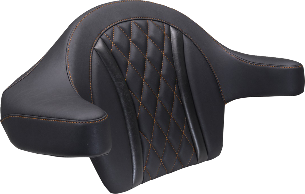 MUSTANG Deluxe Extended Arm Wrap-around Backrest - Diamond - Mandarin Orange Stitch - FLT/FLH '23-'25 88430MO — image 1