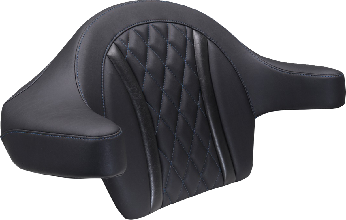 MUSTANG Deluxe Extended Arm Wrap-around Backrest - Diamond - Sky Blue Stitch - FLT/FLH '23-'25 88430SB — image 1