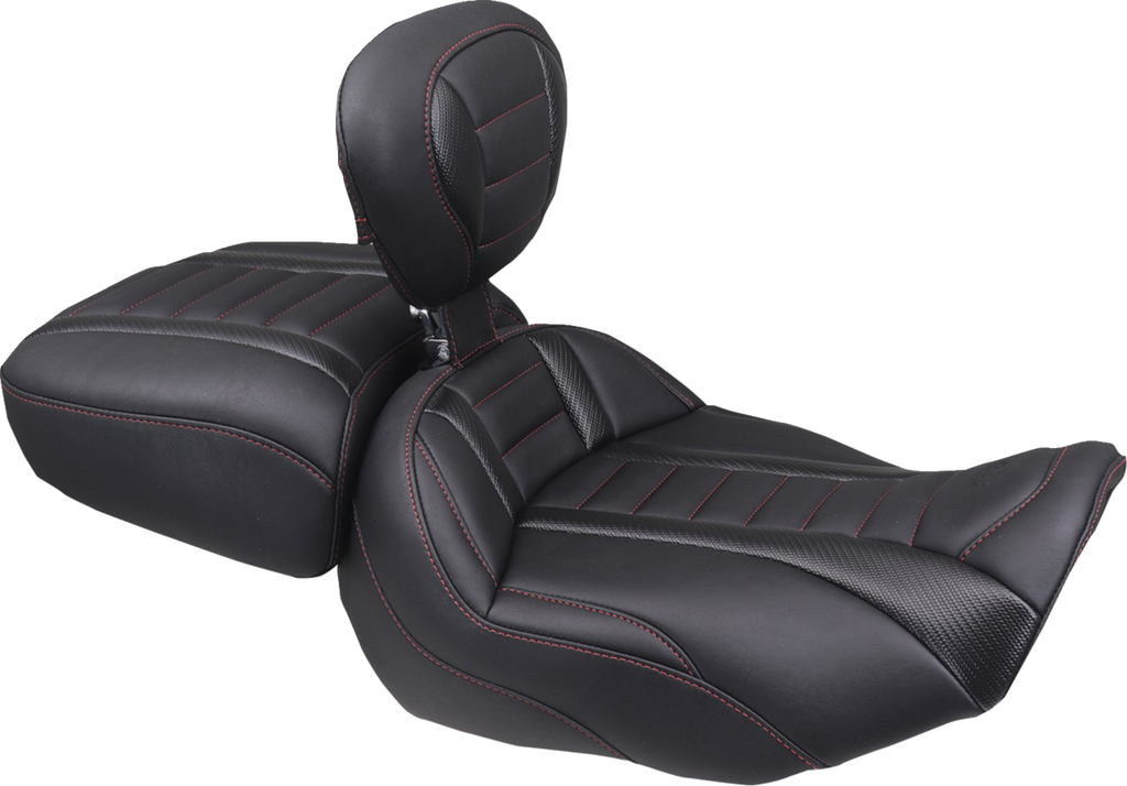MUSTANG Deluxe Touring Solo Seat - w/ Backrest - Dark Cherry Stitch - FLT/FLH '23-'25 89401DC — image 1