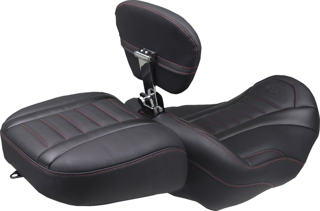 MUSTANG Deluxe Touring Solo Seat - w/ Backrest - Dark Cherry Stitch - FLT/FLH '23-'25 89401DC — image 2