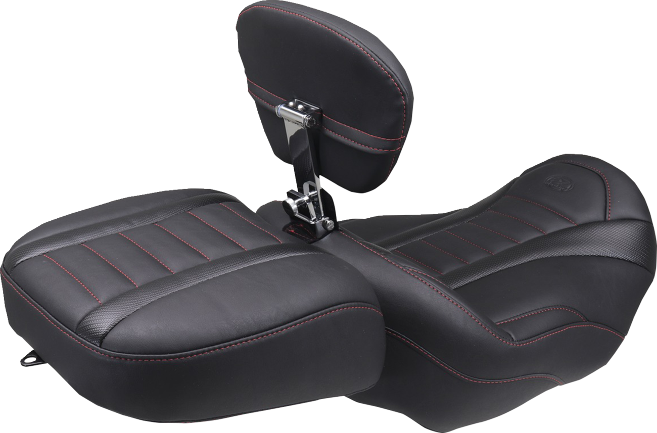 MUSTANG Deluxe Touring Solo Seat - w/ Backrest - Dark Cherry Stitch - FLT/FLH '23-'25 89401DC — image 2