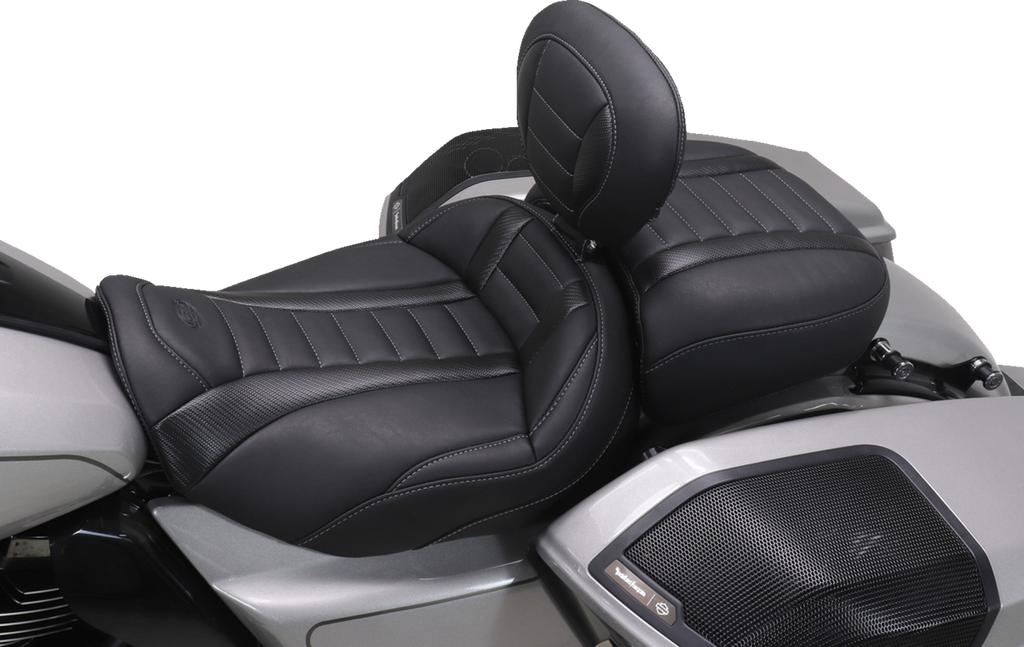 MUSTANG Deluxe Touring Solo Seat - w/ Backrest - Gunmetal Stitch - FLT/FLH '23-'25 89401GM — image 3