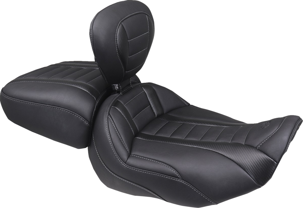 MUSTANG Deluxe Touring Solo Seat - w/ Backrest - Gunmetal Stitch - FLT/FLH '23-'25 89401GM — image 5