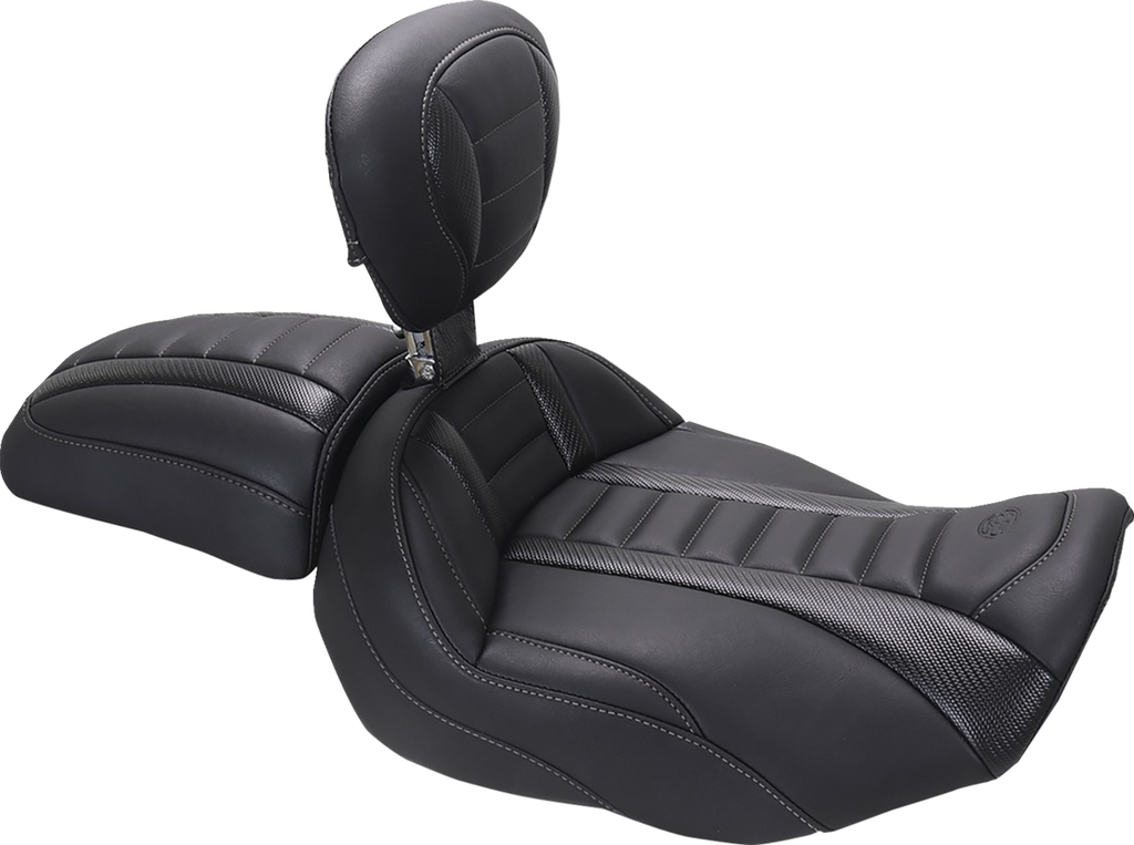 MUSTANG Deluxe Touring Solo Seat - w/ Backrest - Gunmetal Stitch - FLT/FLH '23-'25 89401GM — image 6