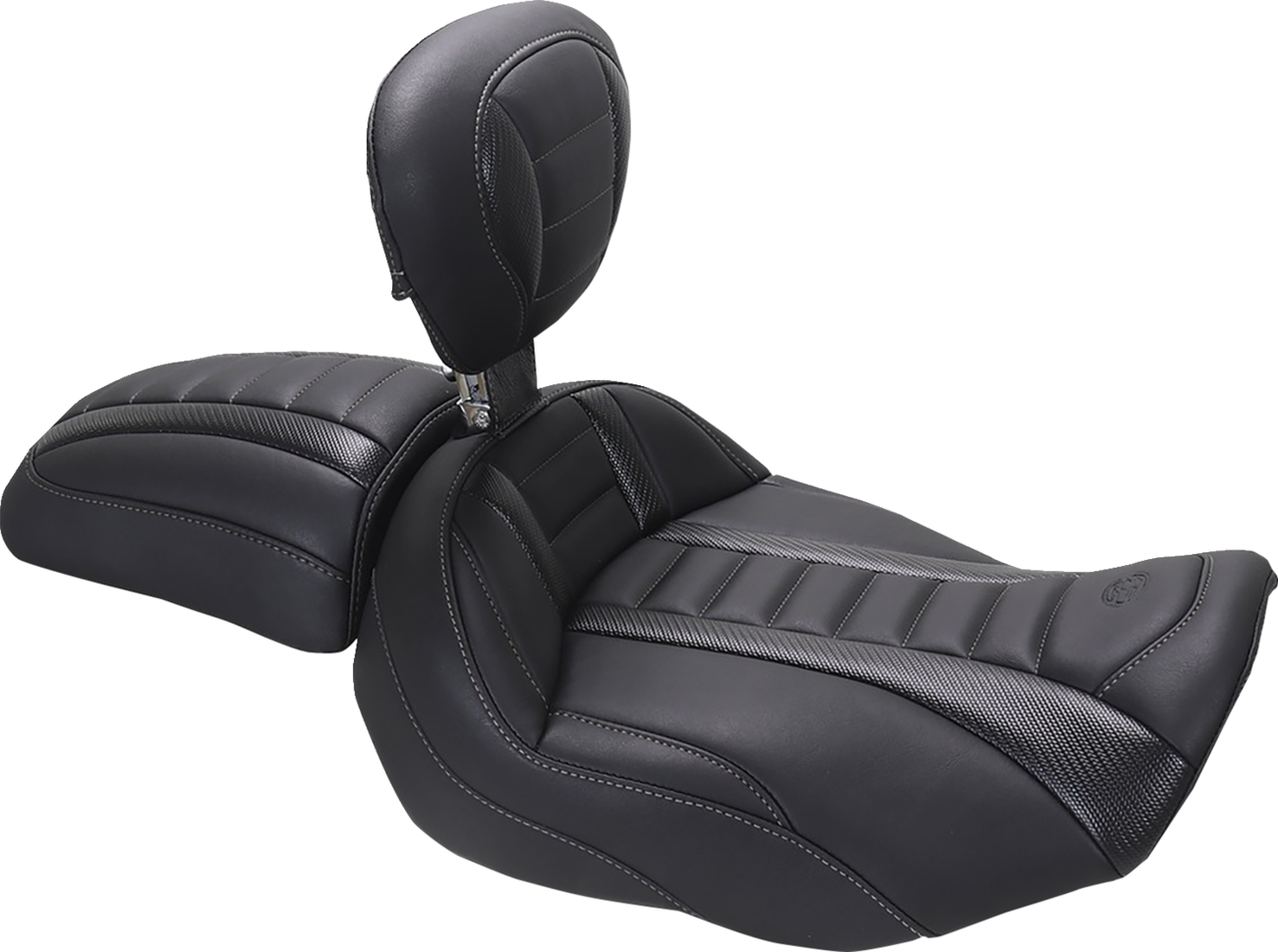 MUSTANG Deluxe Touring Solo Seat - w/ Backrest - Gunmetal Stitch - FLT/FLH '23-'25 89401GM — image 6