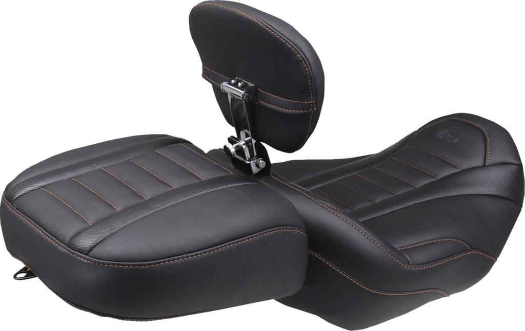 MUSTANG Deluxe Touring Solo Seat - w/ Backrest - Mandarin Orange Stitch - FLT/FLH '23-'25 89401MO — image 2