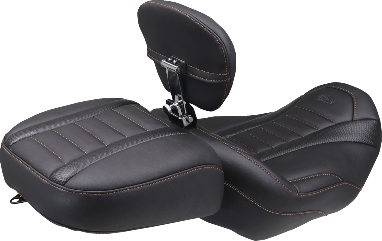 MUSTANG Deluxe Touring Solo Seat - w/ Backrest - Mandarin Orange Stitch - FLT/FLH '23-'25 89401MO — image 2