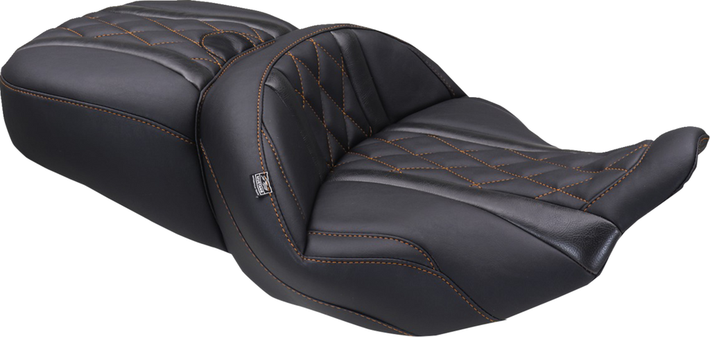 MUSTANG Deluxe One-Piece, 2-Up Seat - Diamond - Mandarin Orange Stitch - FLT/FLH '23-'25 89411MO — image 1