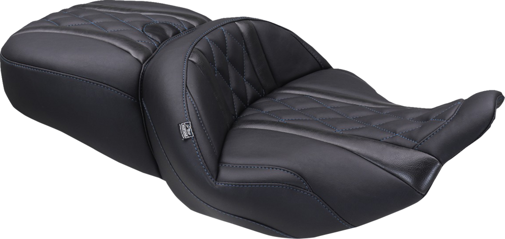 MUSTANG Deluxe One-Piece, 2-Up Seat - Diamond - Sky Blue Stitch - FLT/FLH '23-'25 89411SB — image 1
