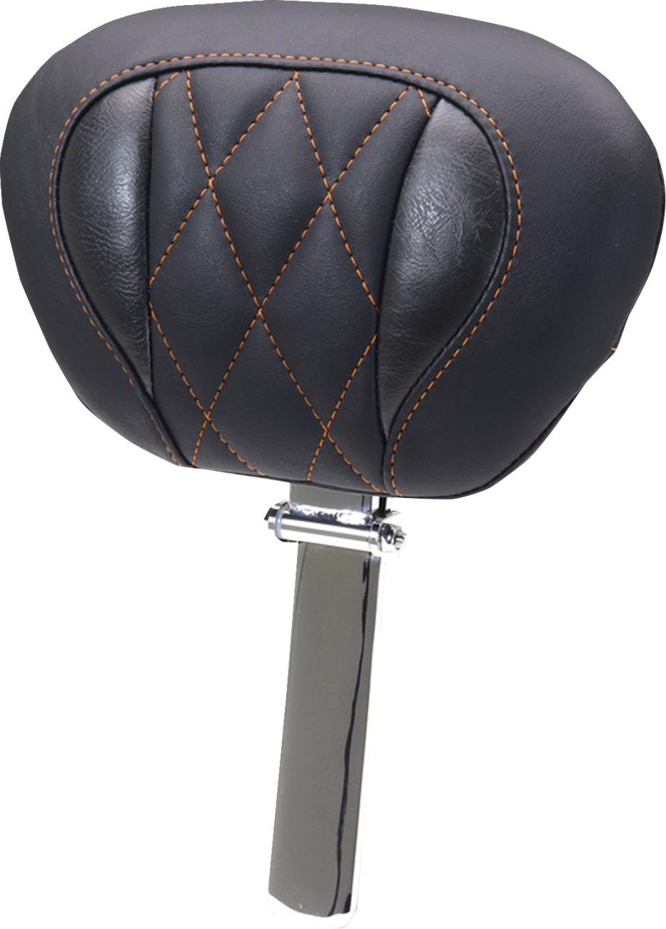 MUSTANG Deluxe Driver Backrest - Diamond - Mandarin Orange Stitching - FLT/FLH '23-'25 89460MO — image 1
