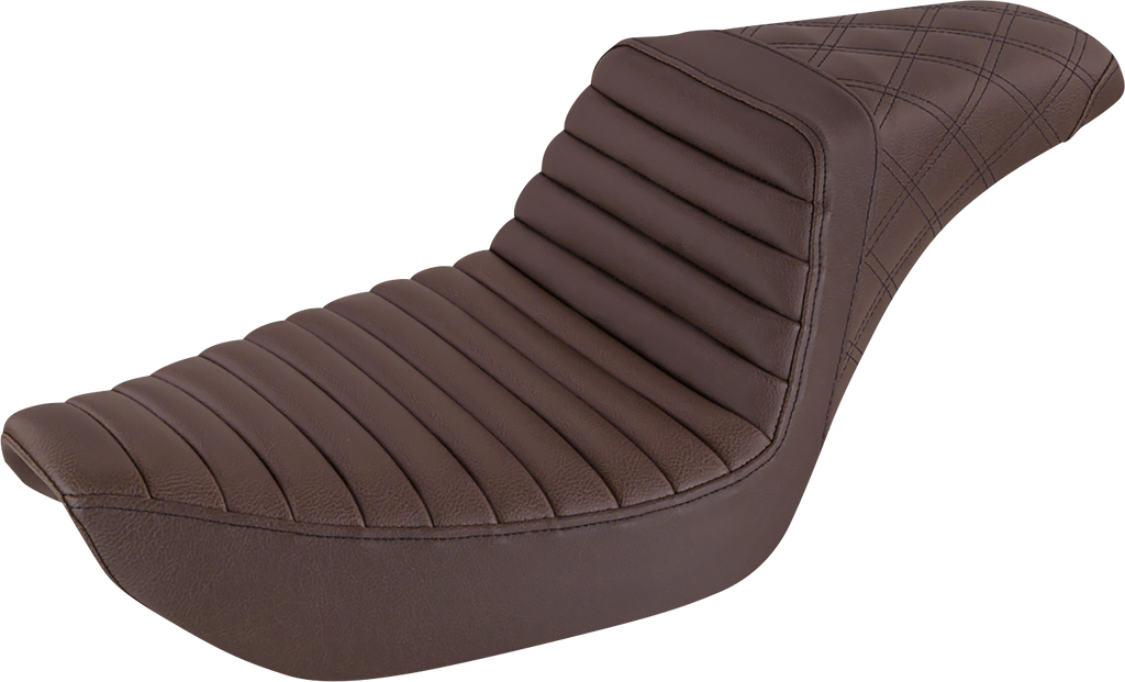 SADDLEMEN Step-Up Seat - Front Tuck-n-Roll/Rear Lattice Stitch - Brown - Dyna 896-04-176BR — image 1
