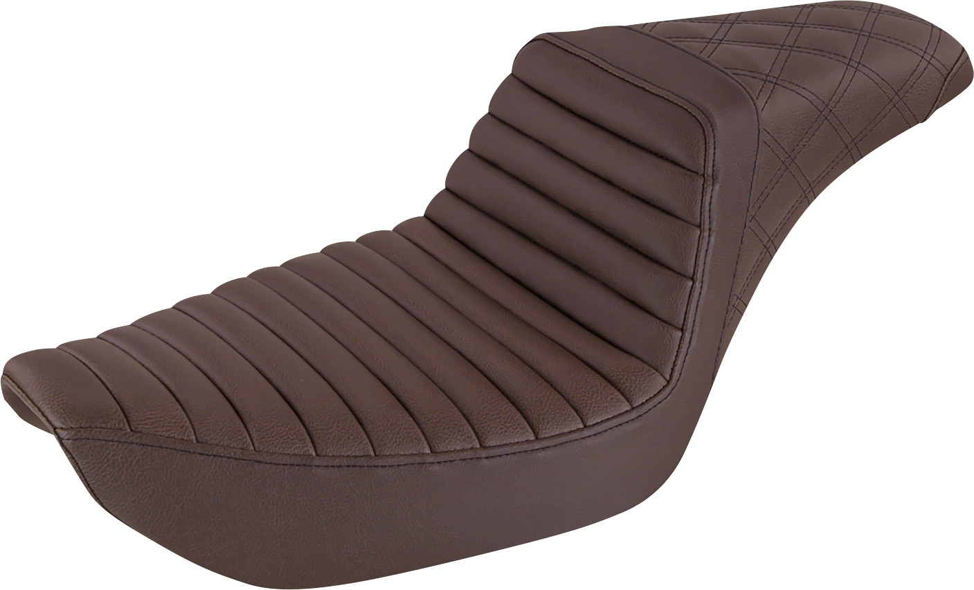 SADDLEMEN Step-Up Seat - Front Tuck-n-Roll/Rear Lattice Stitch - Brown - Dyna 896-04-176BR — image 1