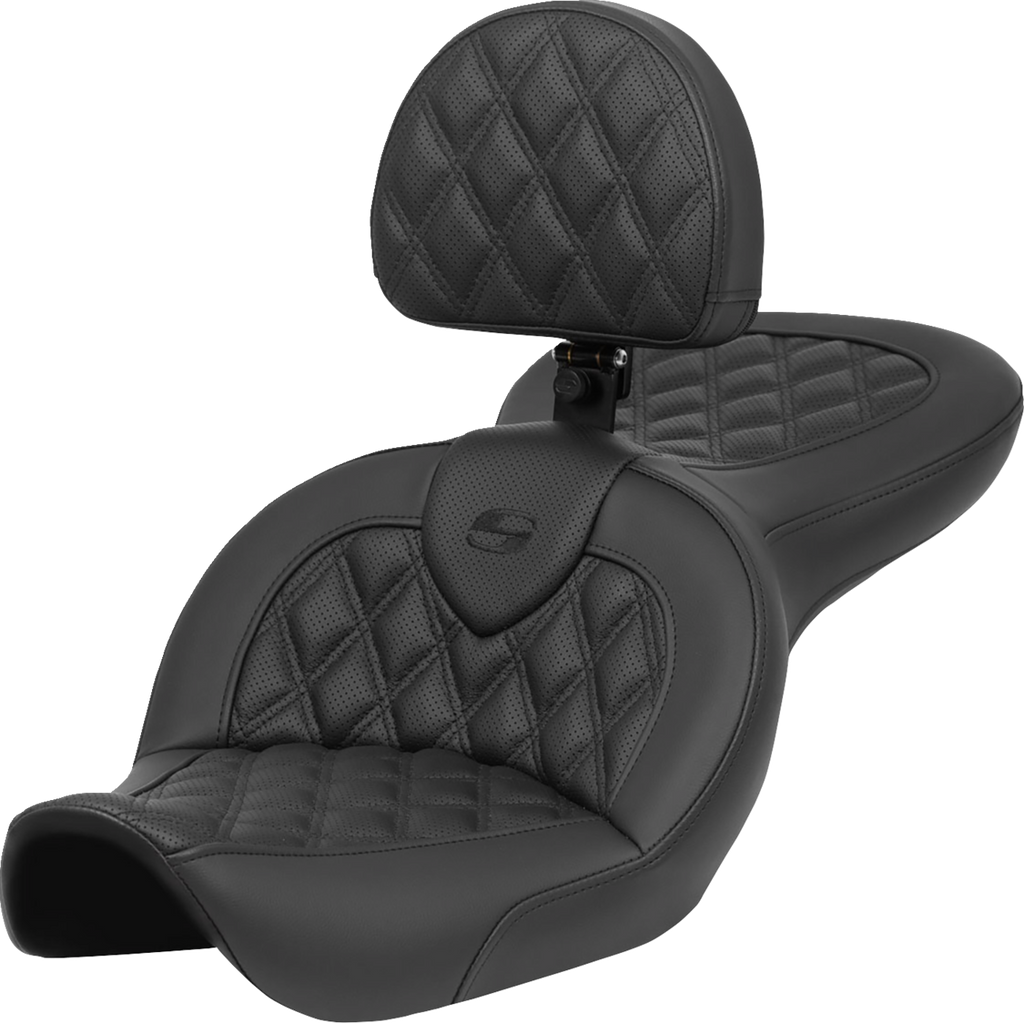 SADDLEMEN Roadsofa™ Seat - with Backrest - Lattice Stitch - FXDWG '96-'23 896-05-182BR — image 1