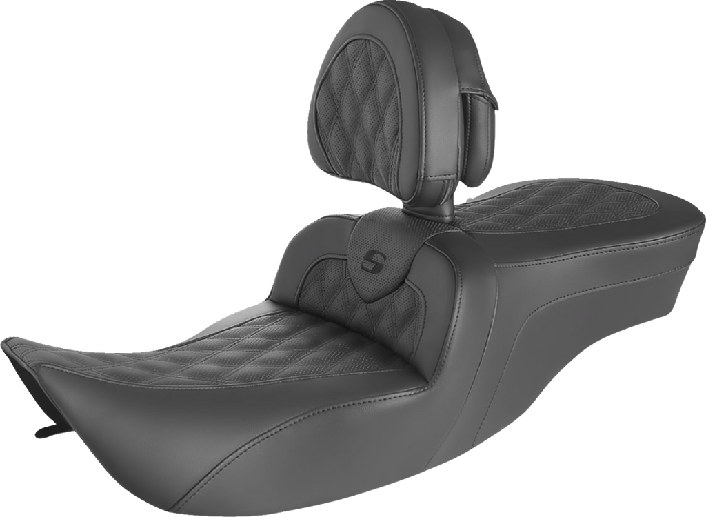 SADDLEMEN Roadsofa™ Seat - Full Lattice Stitch - with Backrest - FLH '97-'07 897-06-182BR — image 1