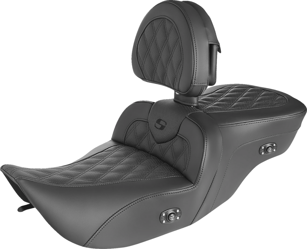 SADDLEMEN Roadsofa™ Seat - with Backrest - Full Lattice Stitch - Heated - '99-'07 FLH 897-06-182BRHC — image 1