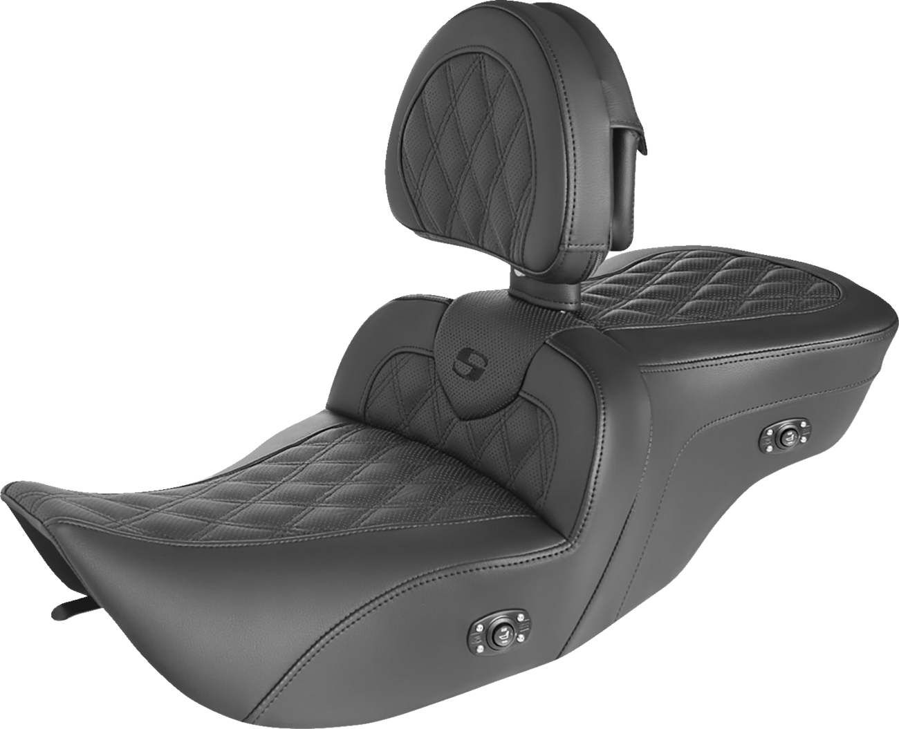 SADDLEMEN Roadsofa™ Seat - with Backrest - Full Lattice Stitch - Heated - '99-'07 FLH 897-06-182BRHC — image 1