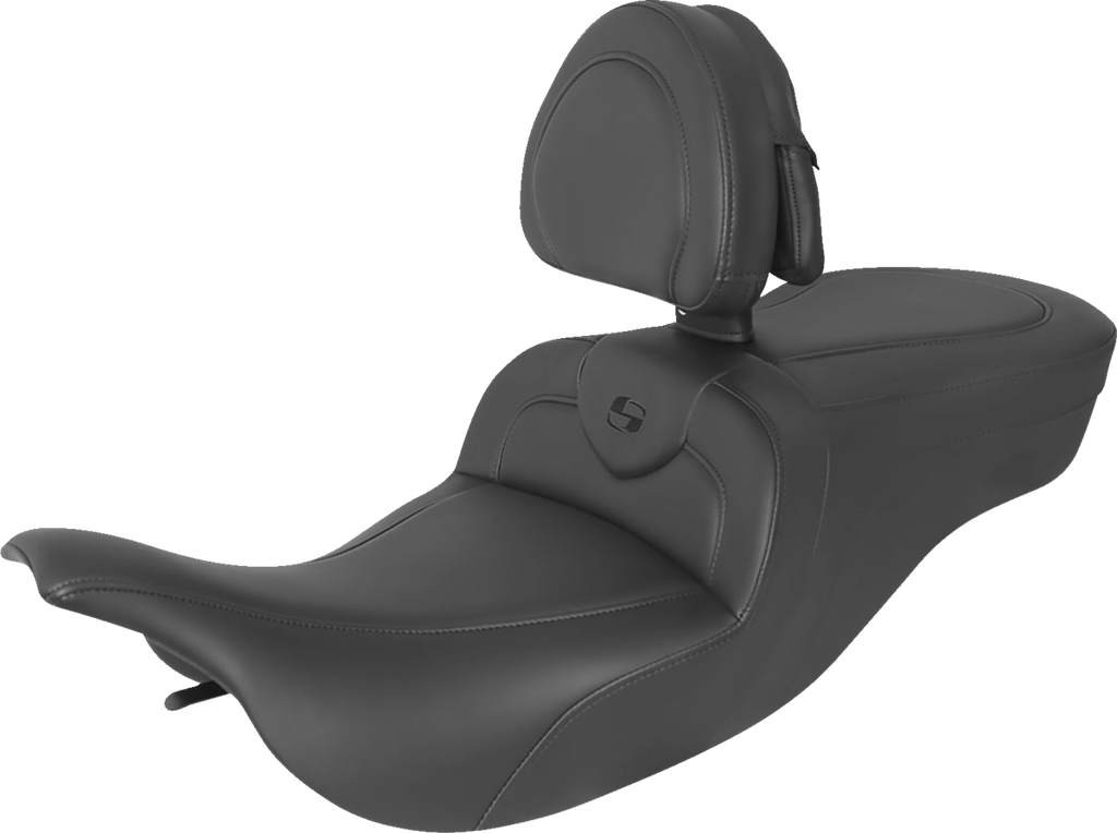 SADDLEMEN RoadSofa™ Seat - with Backrest - Black w/ Black Stitching - FLH/FLT '97-'07 897-07-187BR — image 1