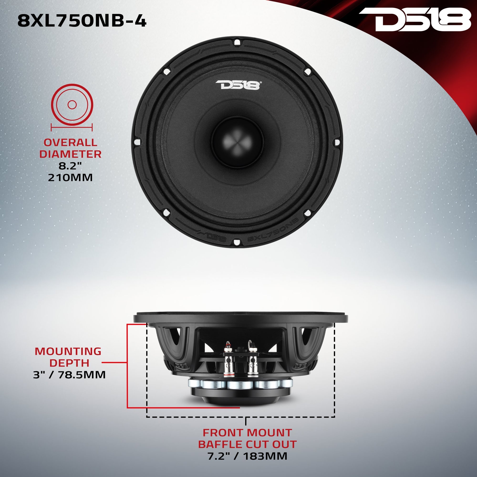 DS18 8XL750NB-4 8" Midrange Loudspeaker with Neodymium Rings and Aluminum Bullet | 375 Watts RMS 4-Ohm — image 7