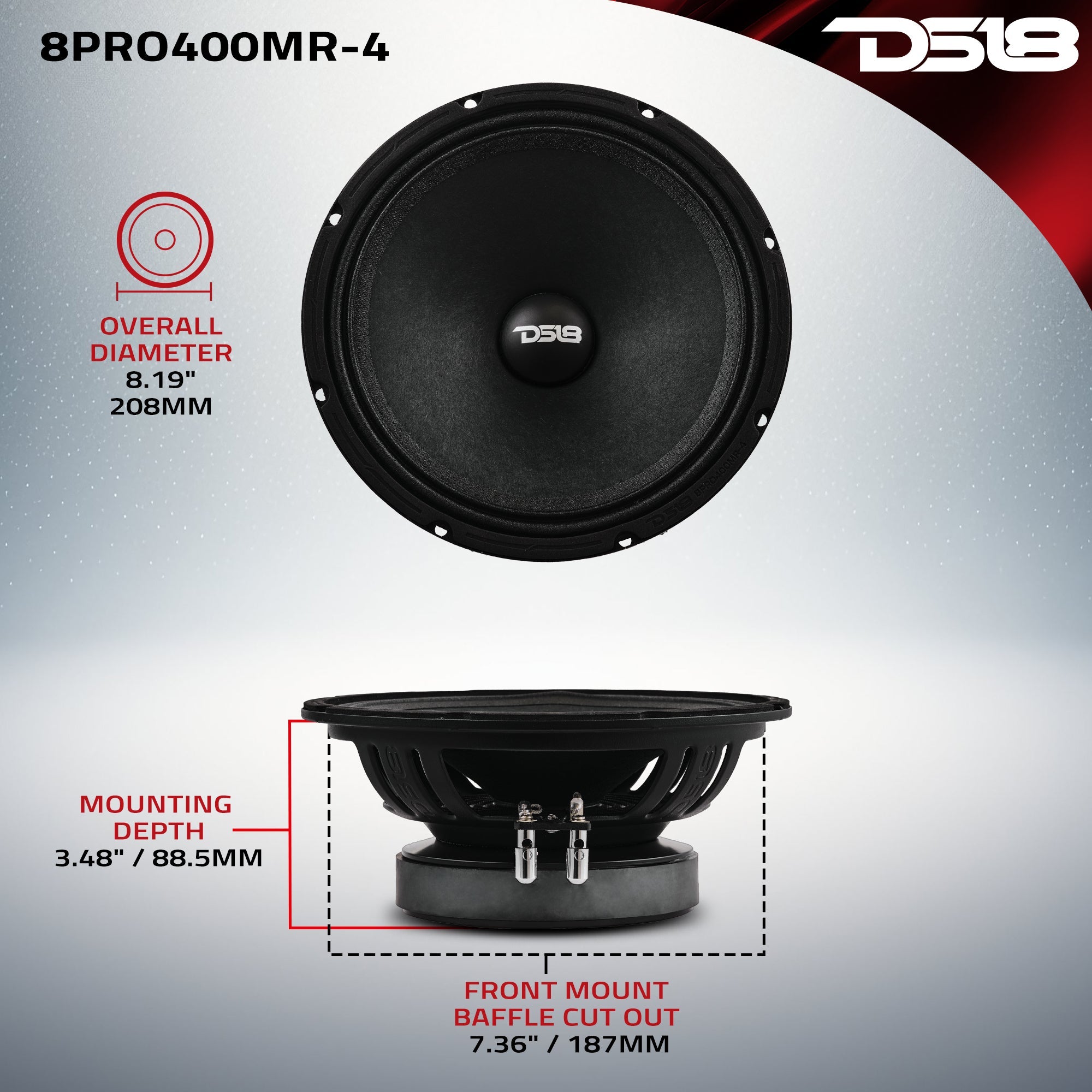 DS18 8PRO400MR-4 PRO 8” High Sensitivity Professional Mid-Range Loudspeaker 200 Watts Rms 4-Ohm — image 7