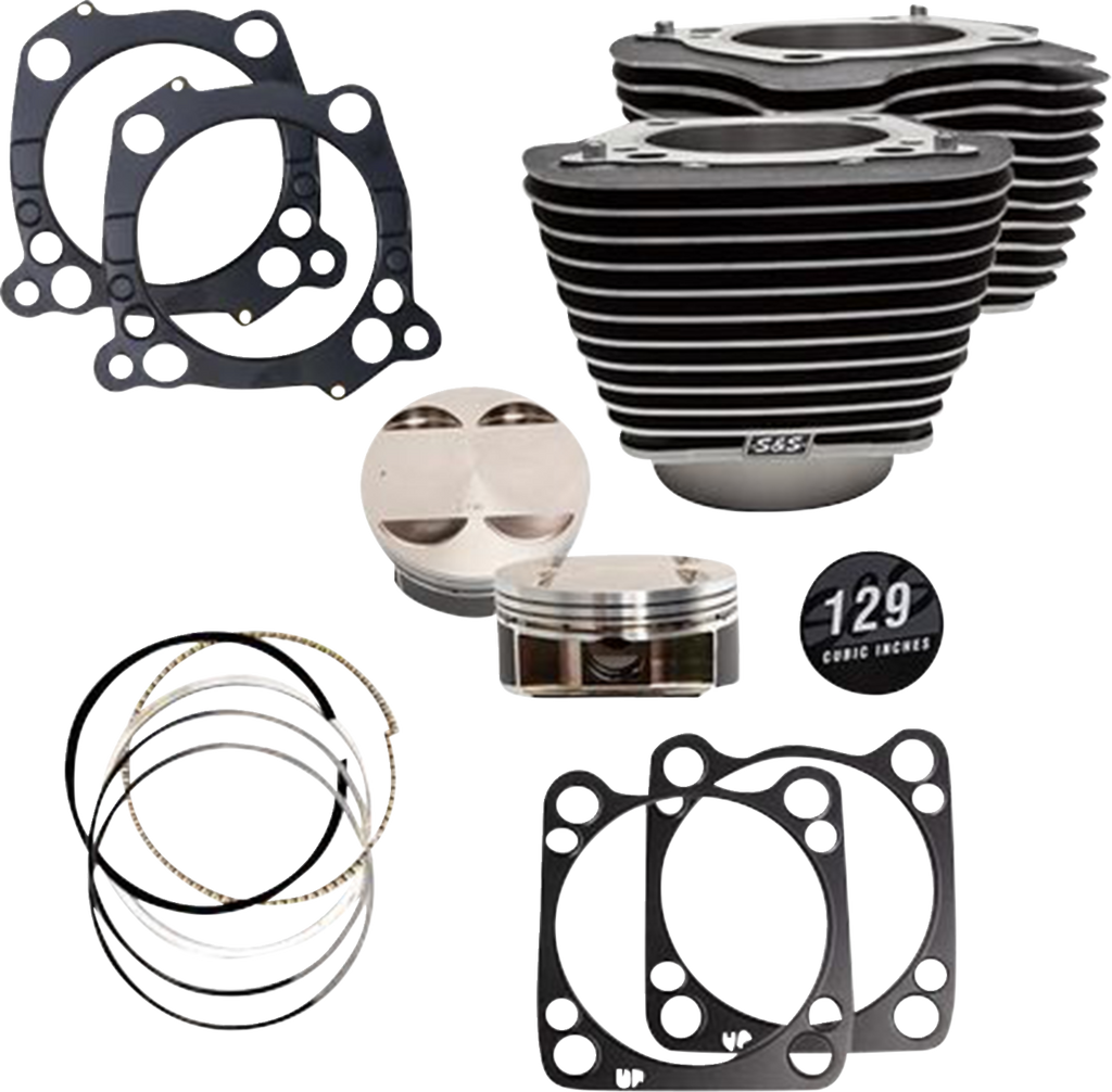 S&S CYCLE 129" Cylinder Kit - 4.375" Stroke - Wrinkle Black w/Highlighted Fins - (107") M8 910-0843A — image 1