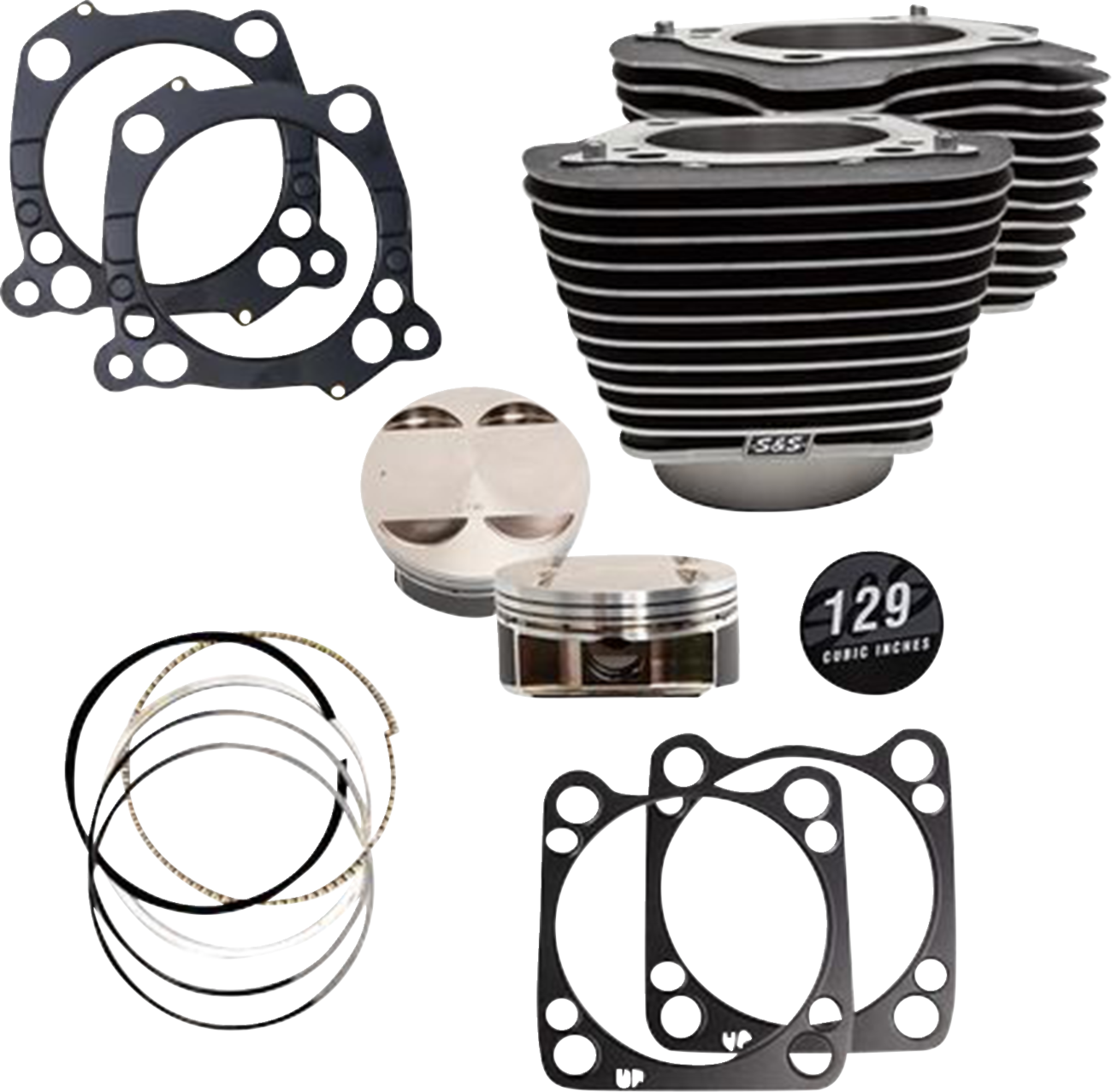 S&S CYCLE 129" Cylinder Kit - 4.375" Stroke - Wrinkle Black w/Highlighted Fins - (107") M8 910-0843A — image 1
