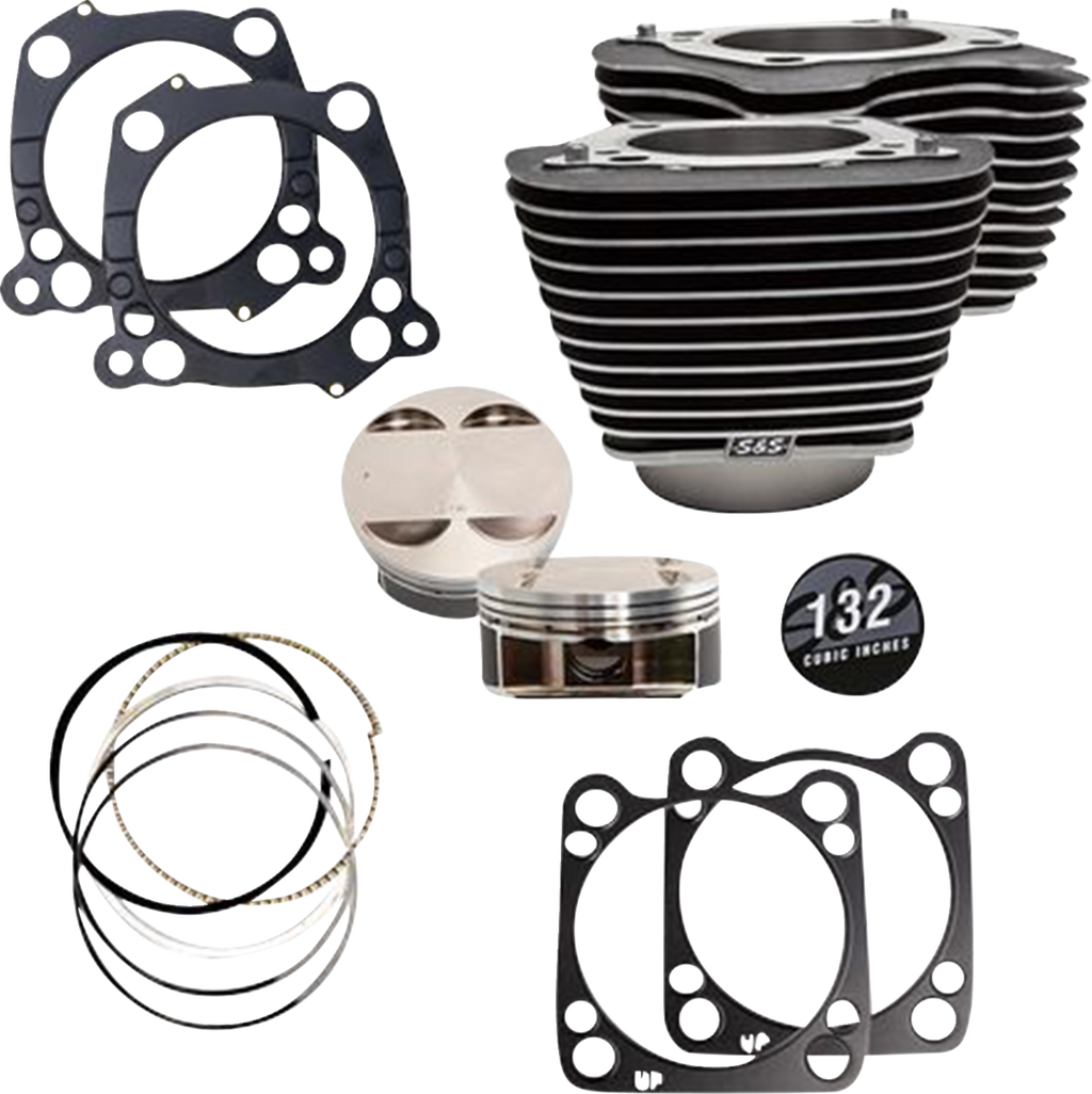 S&S CYCLE 132" Cylinder Kit - 4.500" Stroke - Wrinkle Black w/Highlighted Fins - (114"/117") M8 910-0845A — image 1