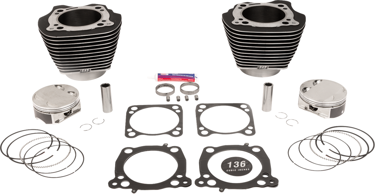 S&S CYCLE 136" Cylinder Kit - 4.625" Stroke - Wrinkle Black w/Highlighted Fins - M8 910-0848A — image 1