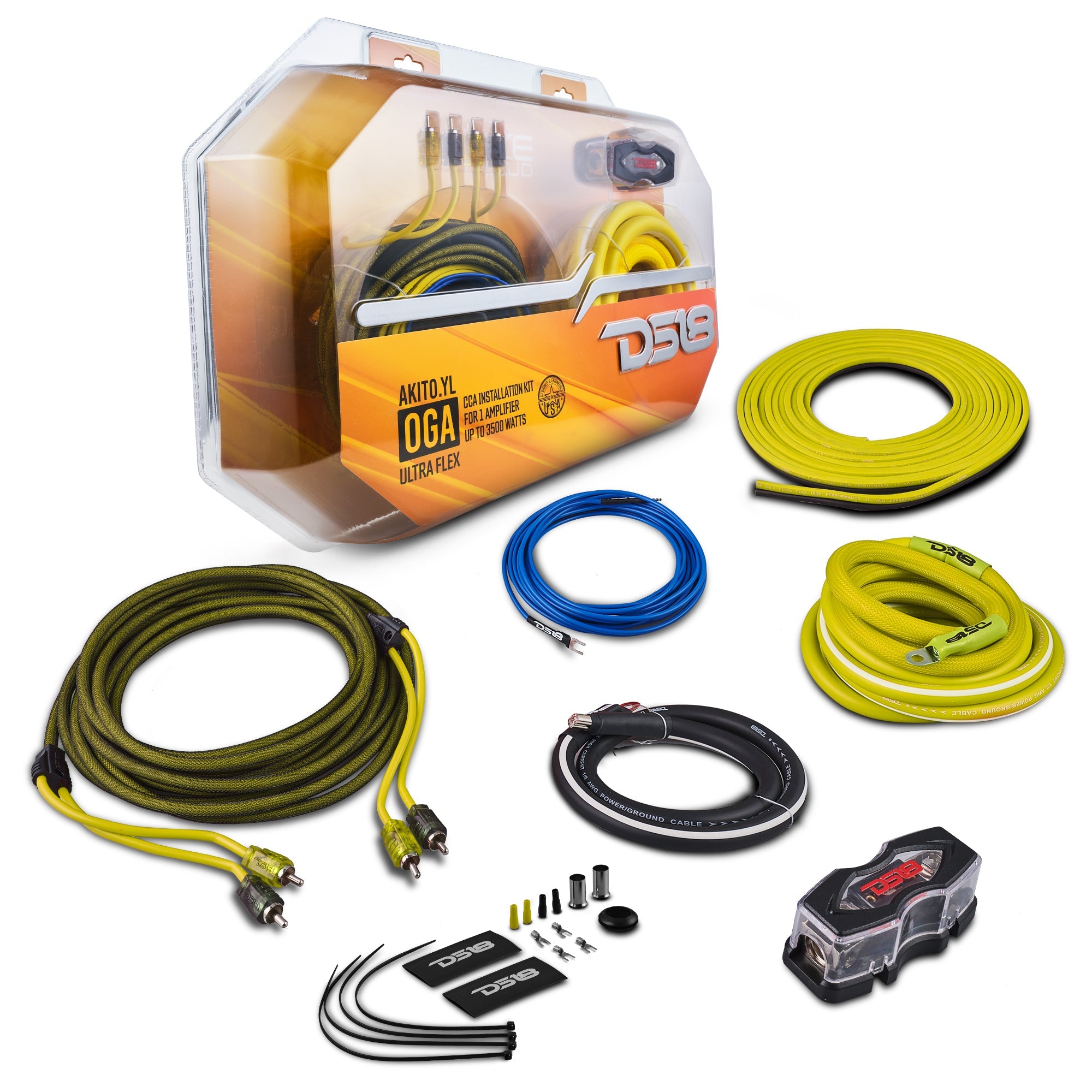 DS18 AKIT0.YL 0-GA Amplifier Installation Wiring Kit - Yellow — image 1