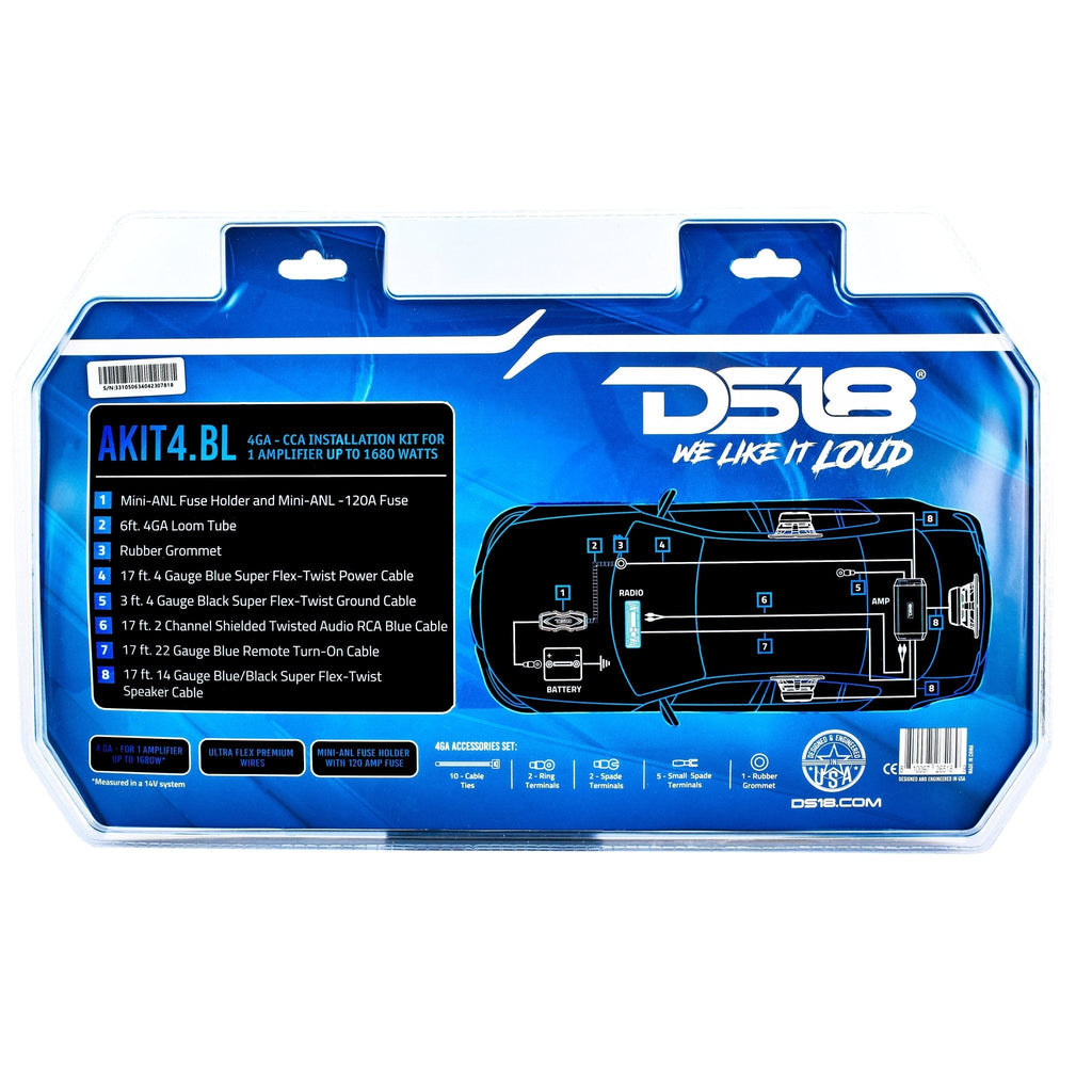 DS18 AKIT4.BL 4-GA Amplifier Installation Wiring Kit - Blue — image 6