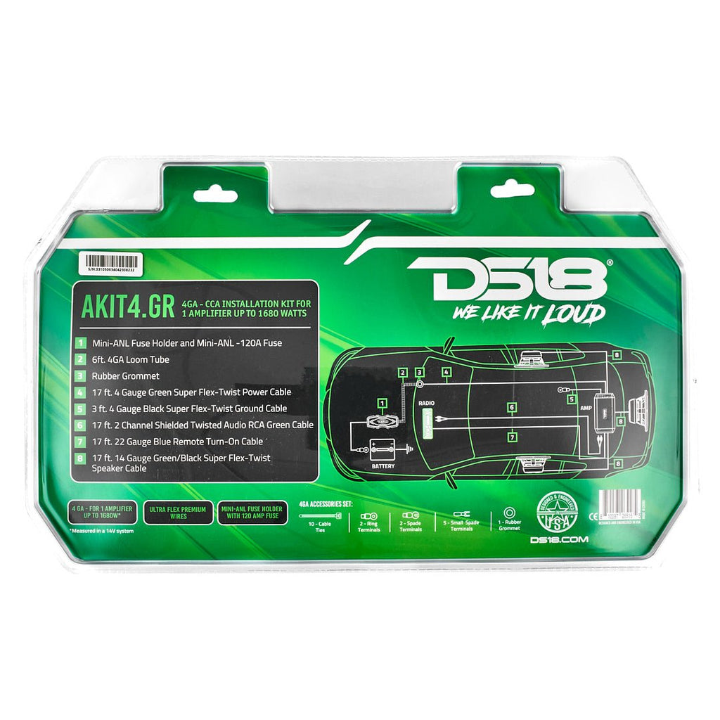 DS18 AKIT4.GR 4-GA Amplifier Installation Wiring Kit - Green — image 6