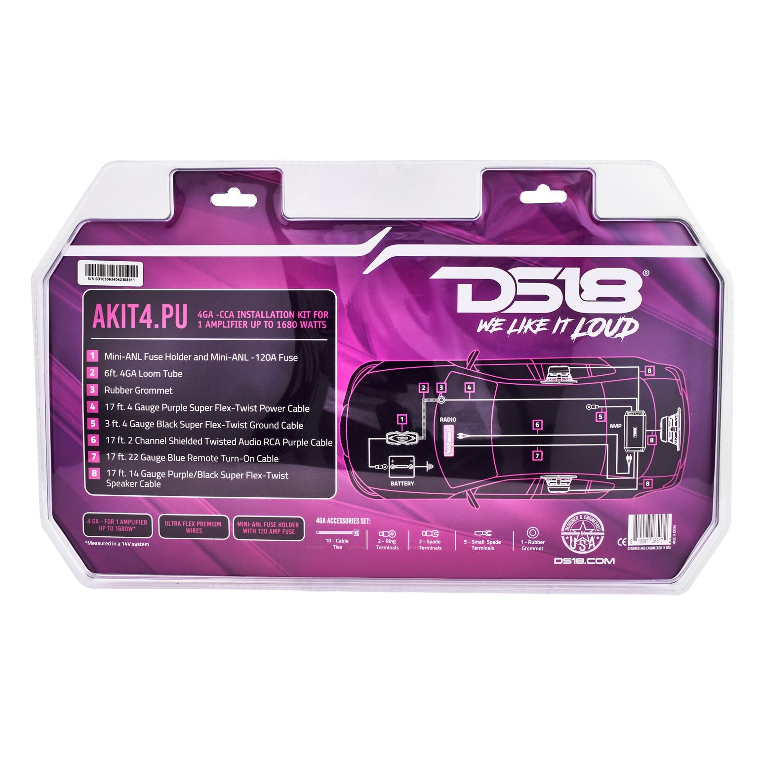DS18 AKIT4.PU 4-GA Amplifier Installation Wiring Kit - Purple — image 6