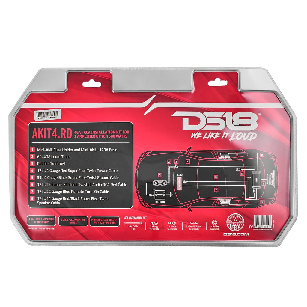 DS18 AKIT4.RD 4-GA Amplifier Installation Wiring Kit - Red — image 6