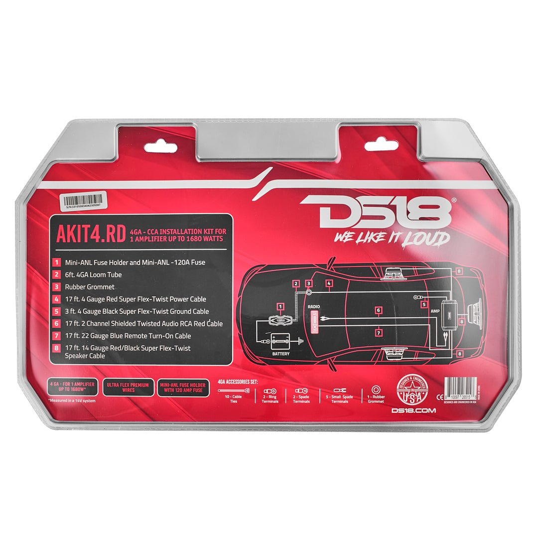 DS18 AKIT4.RD 4-GA Amplifier Installation Wiring Kit - Red — image 6
