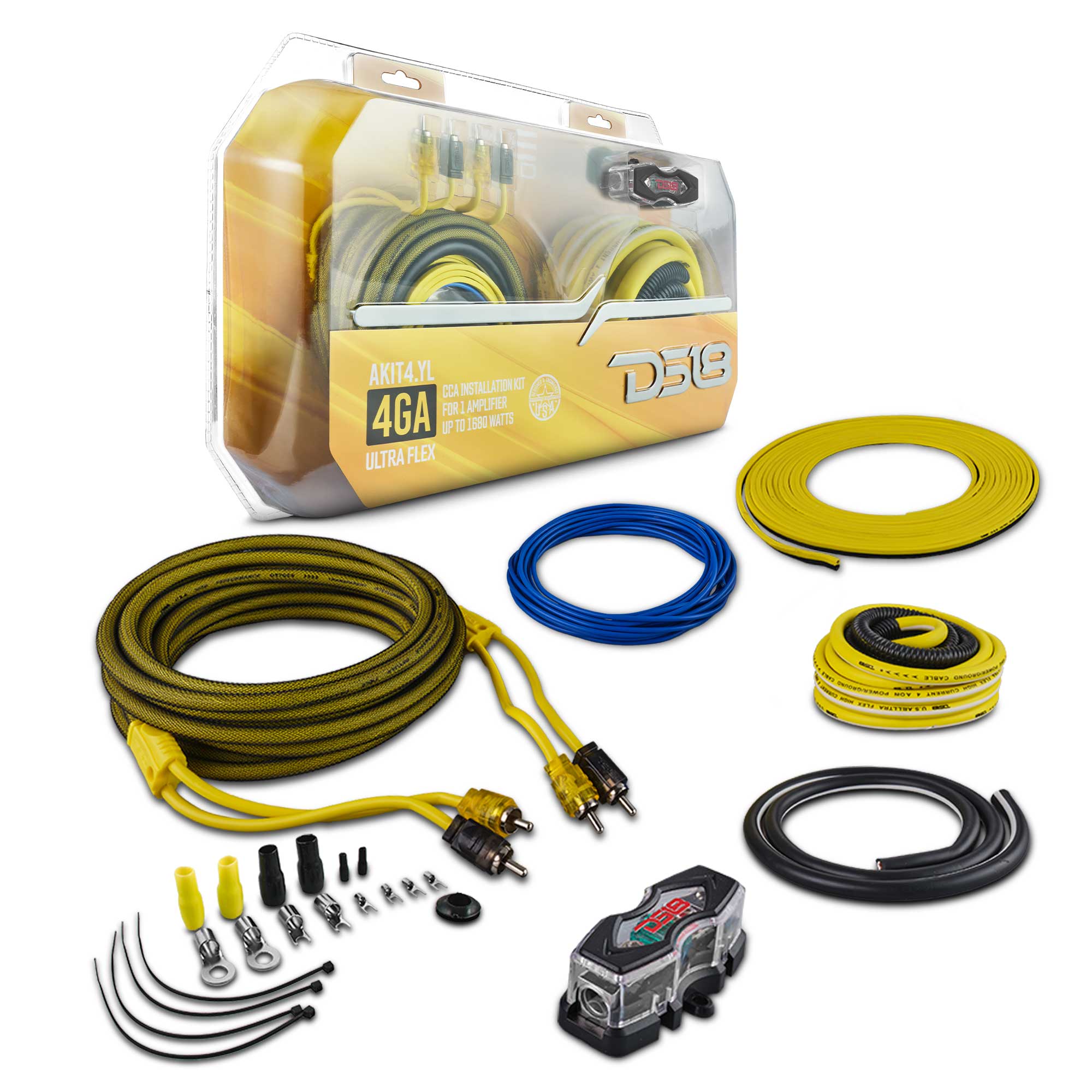 DS18 AKIT4.YL 4-GA Amplifier Installation Wiring Kit - Yellow — image 1
