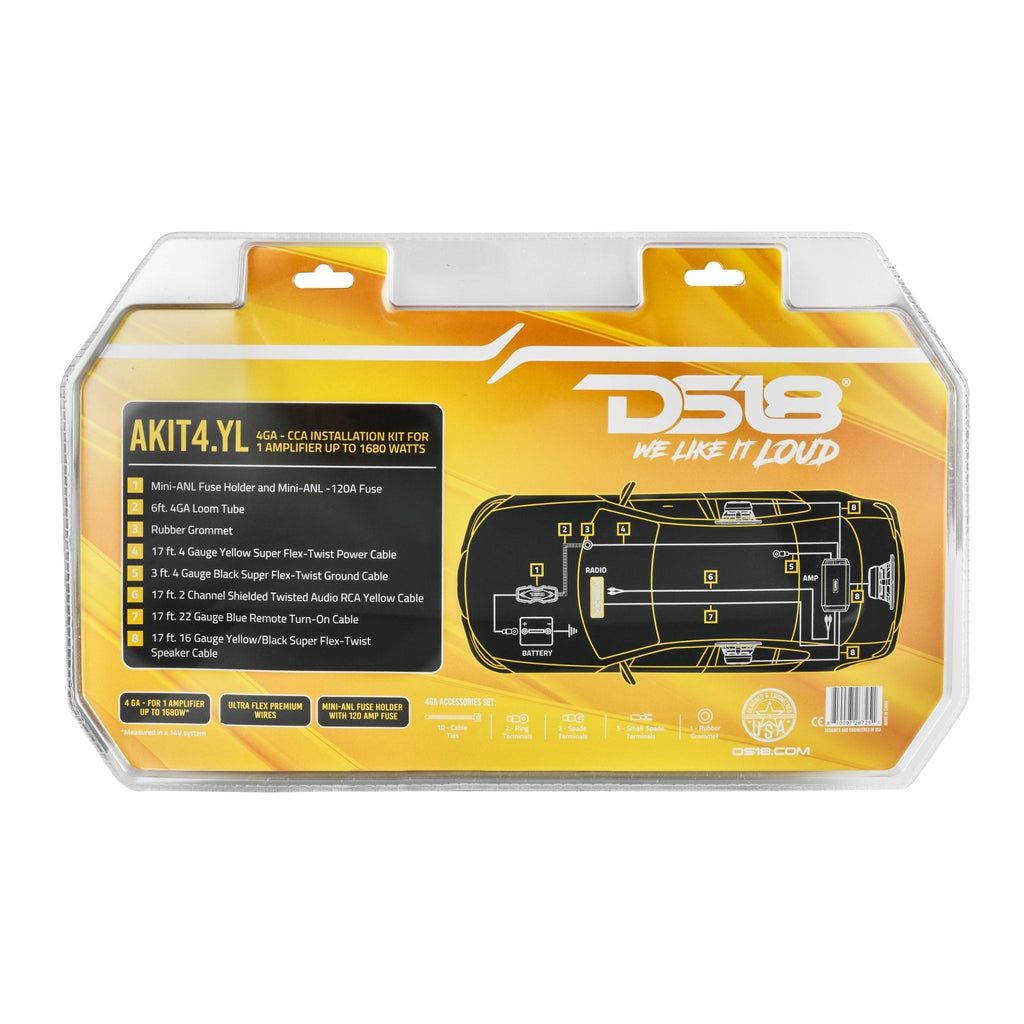 DS18 AKIT4.YL 4-GA Amplifier Installation Wiring Kit - Yellow — image 6