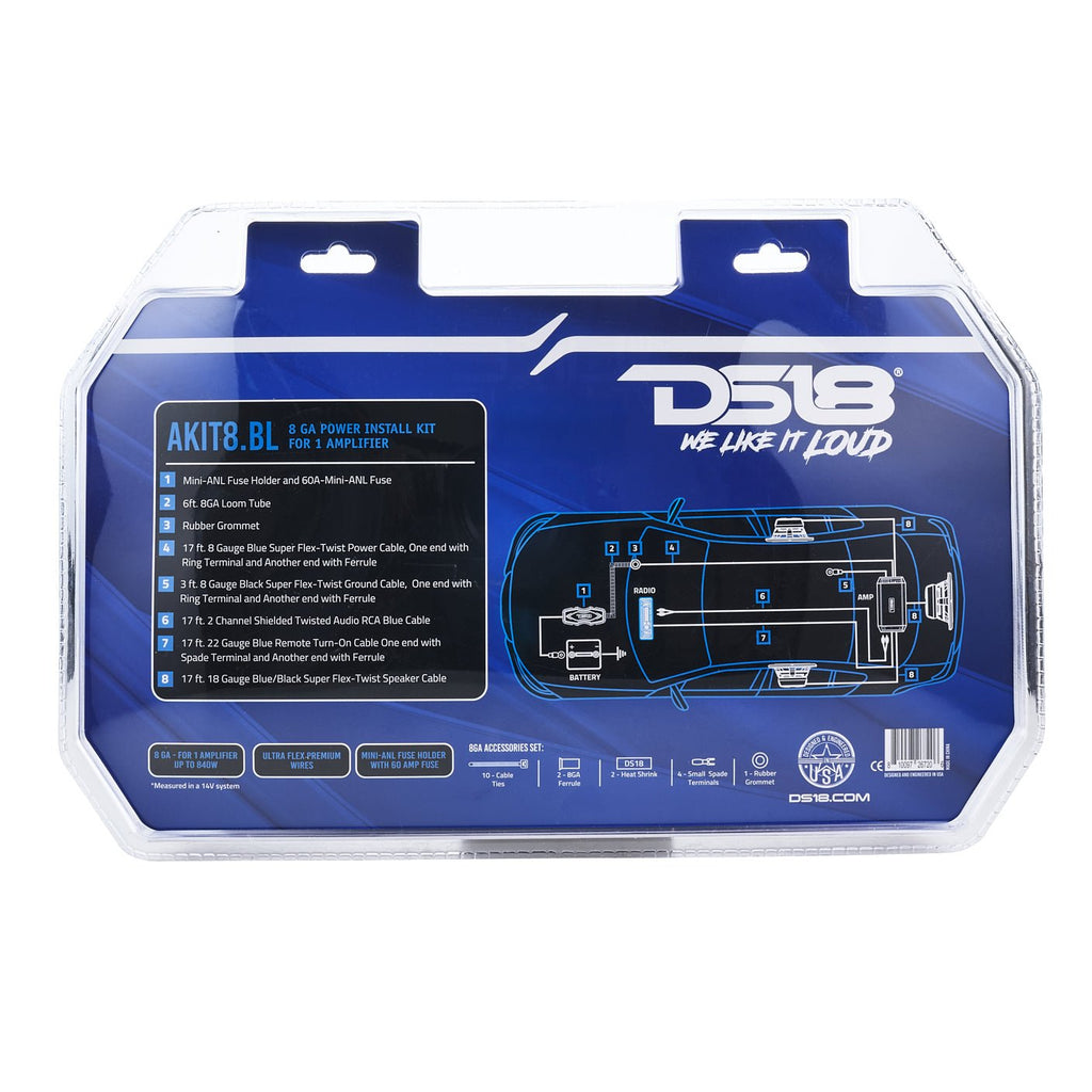 DS18 AKIT8.BL 8-GA Amplifier Installation Wiring Kit - Blue — image 6