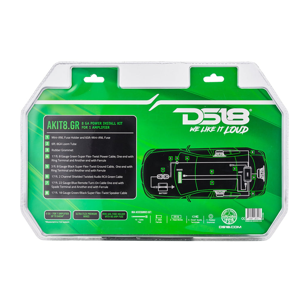 DS18 AKIT8.GR 8-GA Amplifier Installation Wiring Kit - Green — image 6