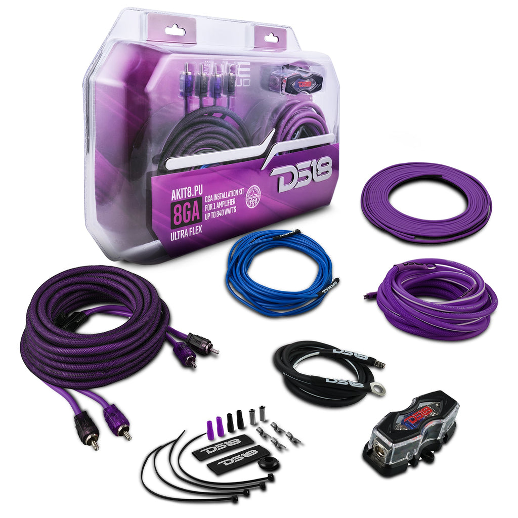 DS18 AKIT8.PU 8-GA Amplifier Installation Wiring Kit - Purple — image 1