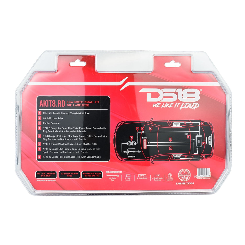 DS18 AKIT8.RD 8-GA Amplifier Installation Wiring Kit - Red — image 6