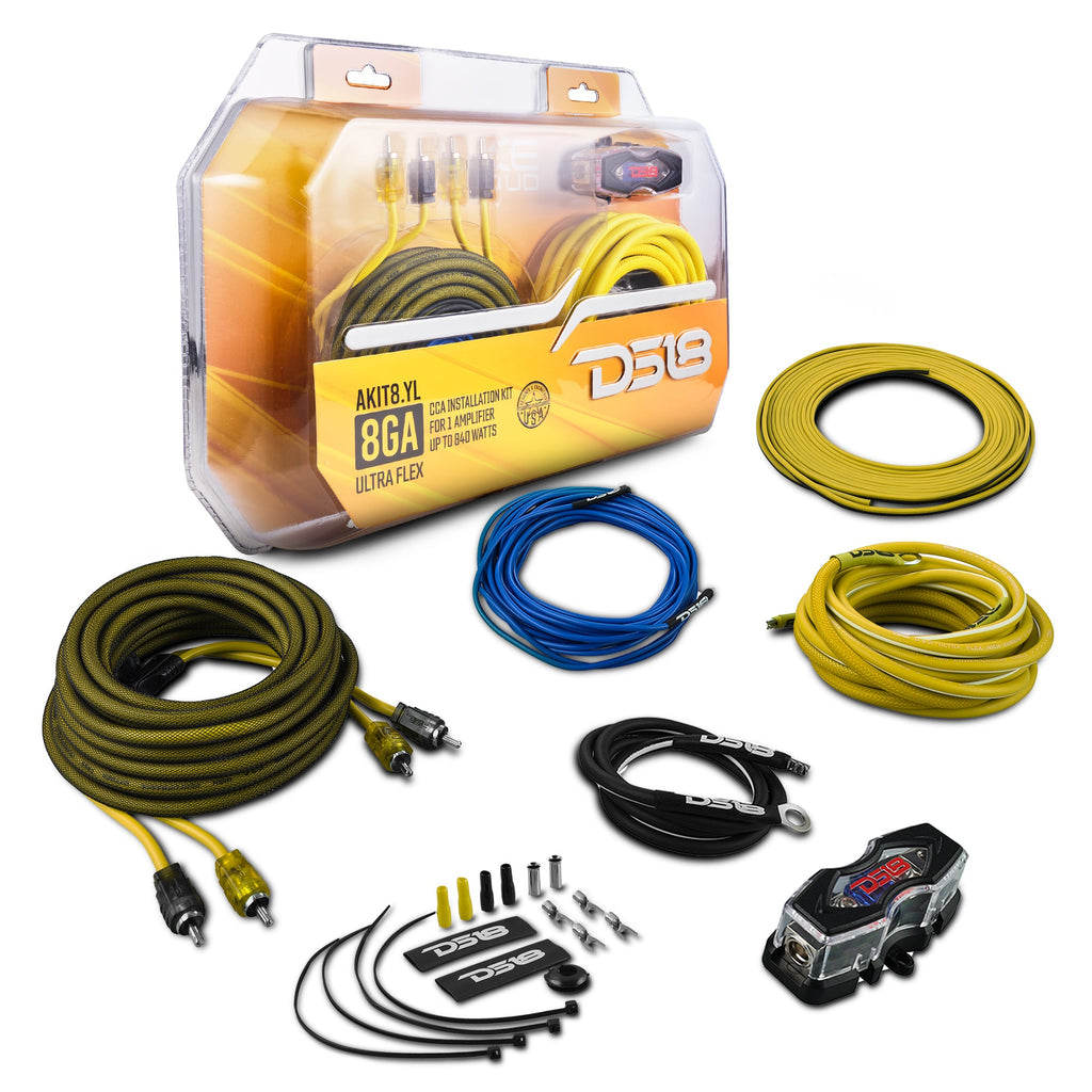 DS18 AKIT8.YL 8-GA Amplifier Installation Wiring Kit - Yellow — image 1