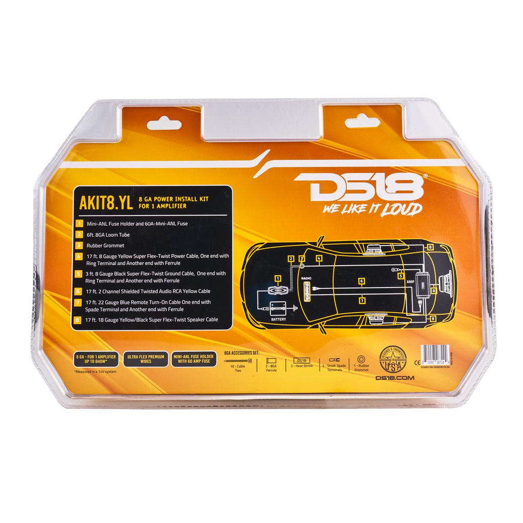 DS18 AKIT8.YL 8-GA Amplifier Installation Wiring Kit - Yellow — image 6