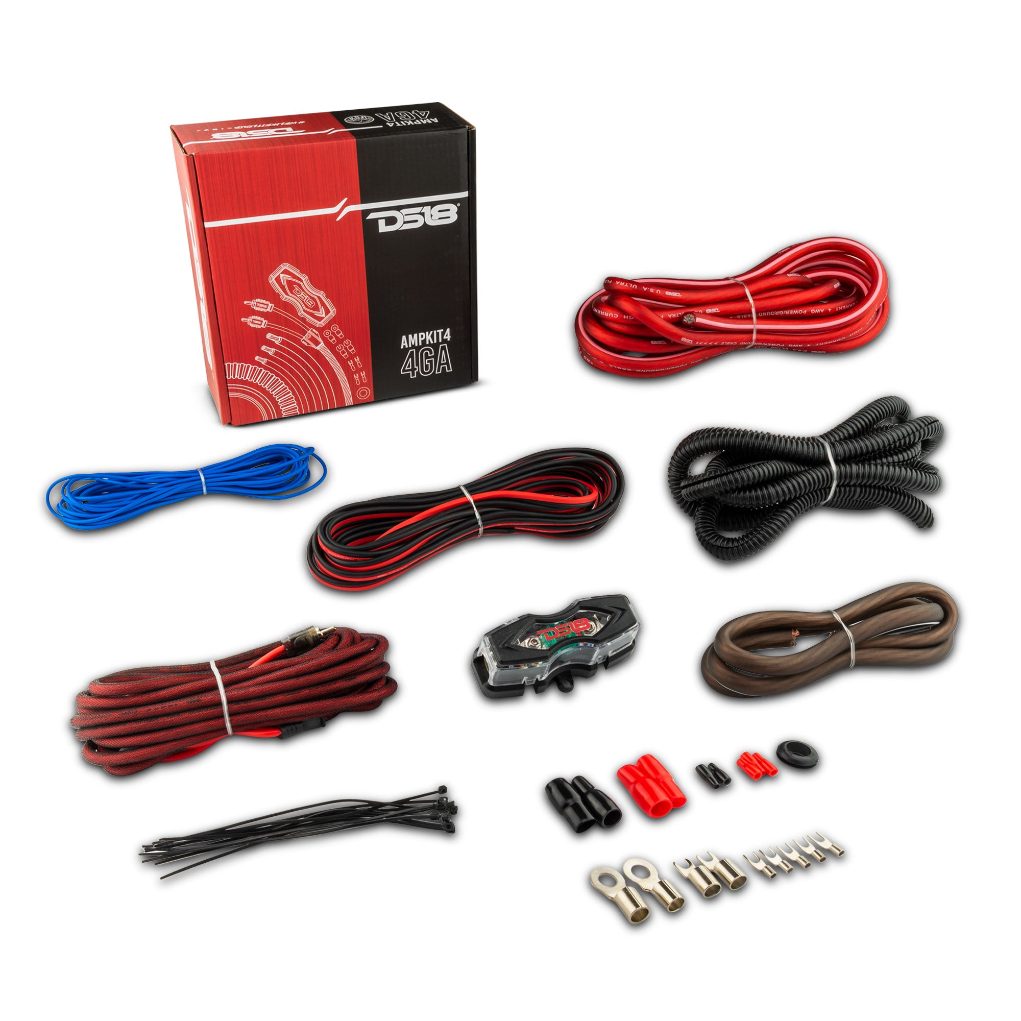 DS18 AMPKIT4 4-GA CCA Amplifier Installation Kit - RED — image 1