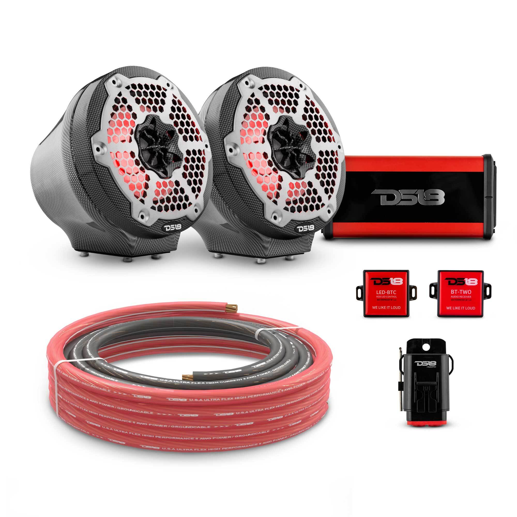DS18 CF-JS6PKG/CF 6.5" Loaded Flat Mount Speaker Pods with Amplifier, Installation Kit and RGB LED Lights, Package for Can-Am Spyder & Ryker — Carbon Fiber / Carbon Fiber — image 1