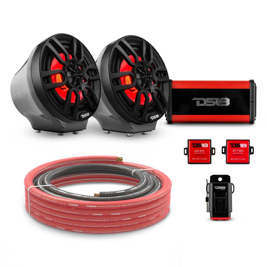 DS18 CF-JS6PKG/BK 6.5" Loaded Flat Mount Speaker Pods with Amplifier, Installation Kit and RGB LED Lights, Package for Can-Am Spyder & Ryker — Carbon Fiber / Black w/ Plastic Grill — image 1