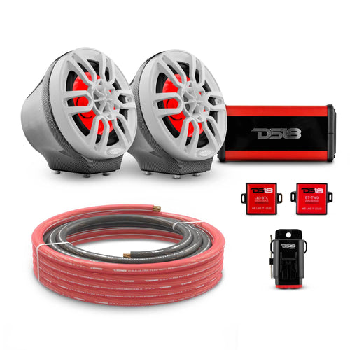 DS18 CF-JS6PKG/WH 6.5" Loaded Flat Mount Speaker Pods with Amplifier, Installation Kit and RGB LED Lights, Package for Can-Am Spyder & Ryker — Carbon Fiber / White w/ Plastic Grill — image 1