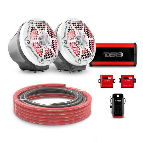 DS18 CF-JS6PKG/MWH 6.5" Loaded Flat Mount Speaker Pods with Amplifier, Installation Kit and RGB LED Lights, Package for Can-Am Spyder & Ryker — Carbon Fiber / White w/ Metal Grill — image 1