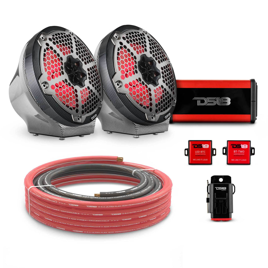 DS18 CF-JS8PKG/CF 8" Loaded Flat Mount Speaker Pods with Amplifier, Installation Kit and RGB LED Lights, Package for Can-Am Spyder & Ryker — Carbon Fiber / Carbon Fiber — image 1